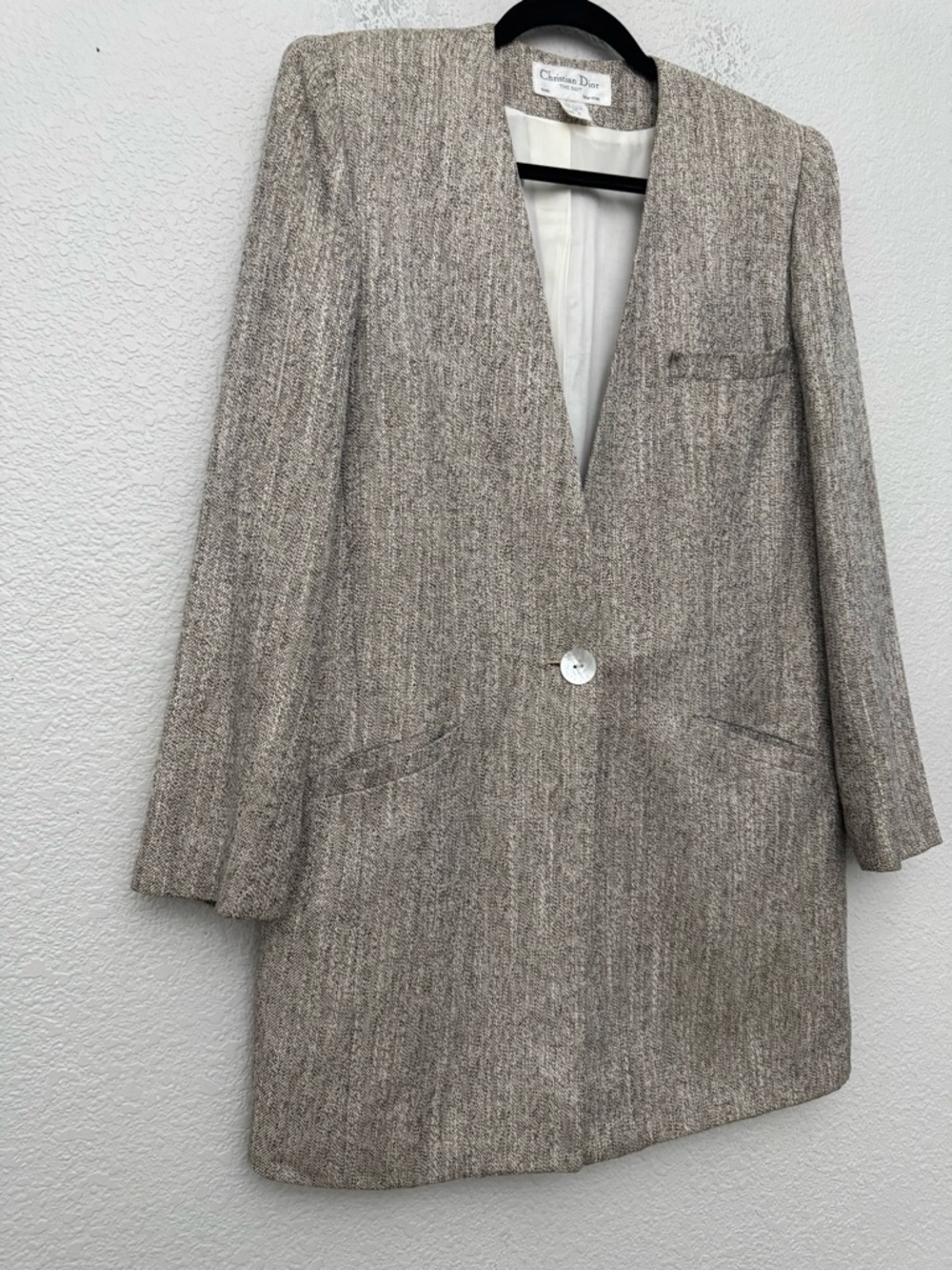 Vintage Christian Dior The Suit Longline Blazer Size 8 Rayon Linen Neutral USA - Picture 4 of 14